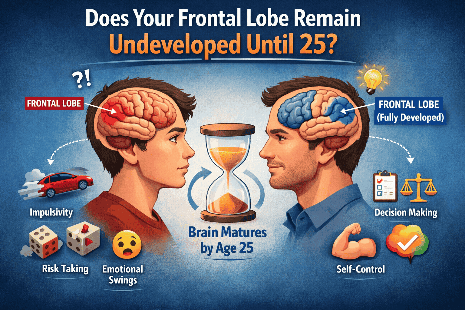 Frontal lobe development at age 25