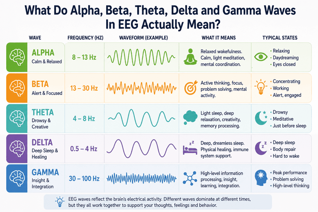 Alpha, Beta, Theta, Delta & Gamma Brain Waves Explained Simply